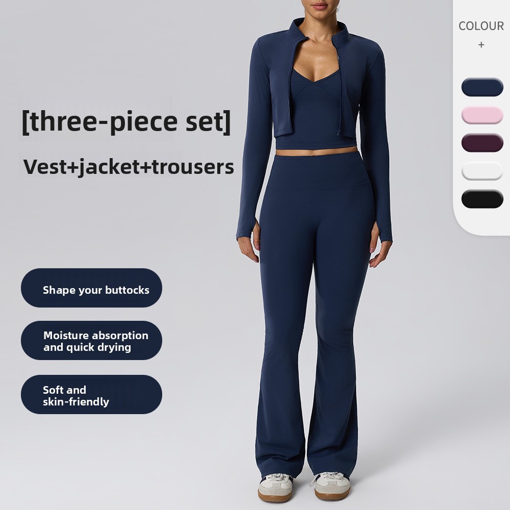 Yoga Fitness Jacket - Set Fitness Tre Pezzi Effetto Nudo: